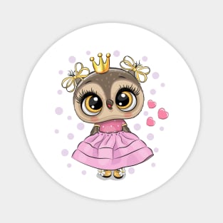 Cute fashion owl princess in a dress Magnet